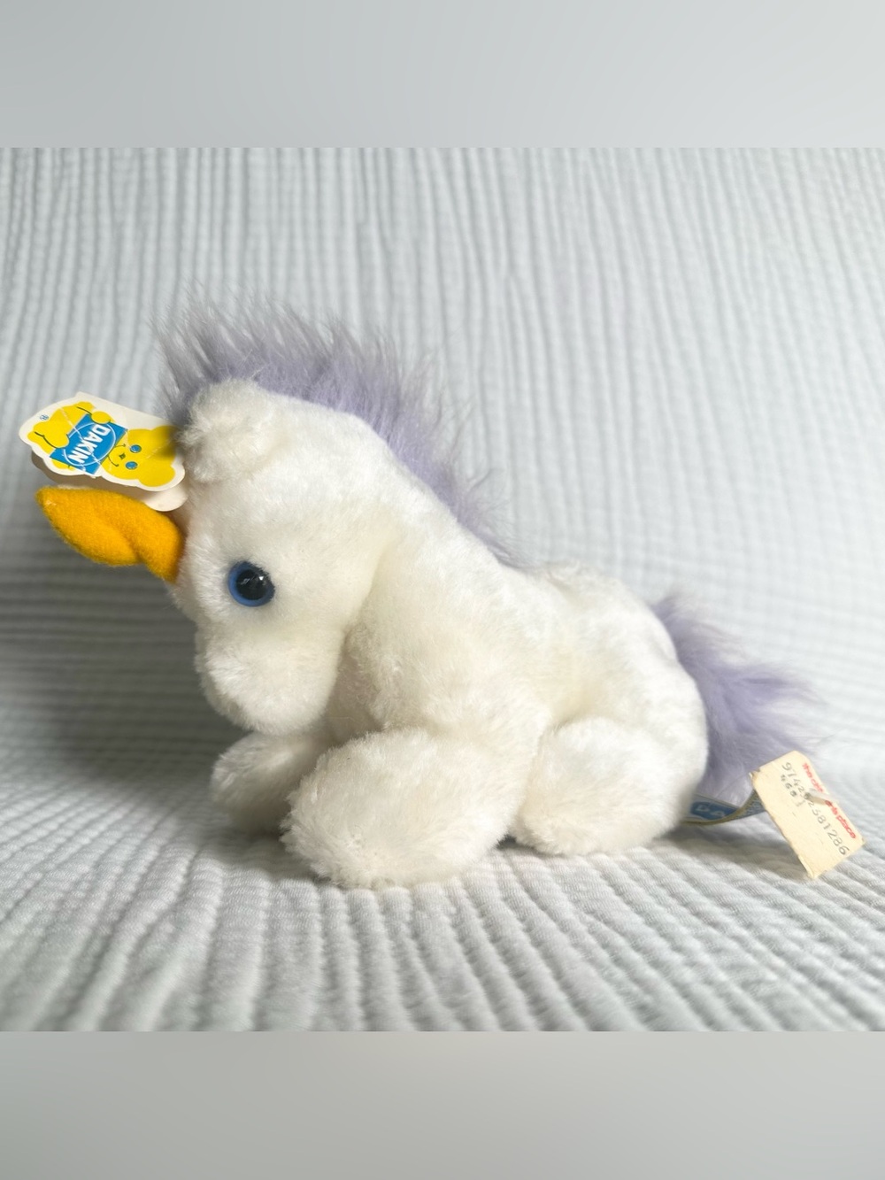VTG ‘82 DAKIN Plush Unicorn Orange Horn White Purple Hair-2 OriginalTags-NOS